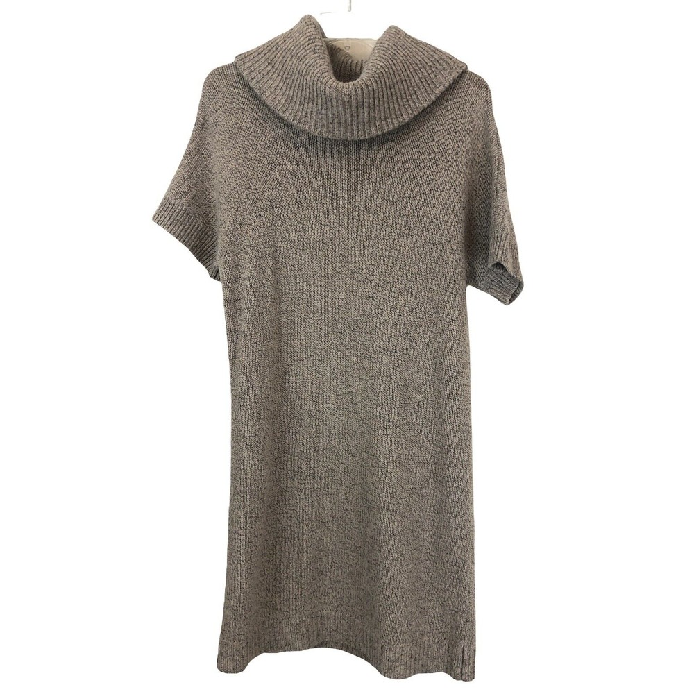 LL Bean Signature Wool Dress Short Sleeve Sweater Dress Cowl Neck Beige Medium